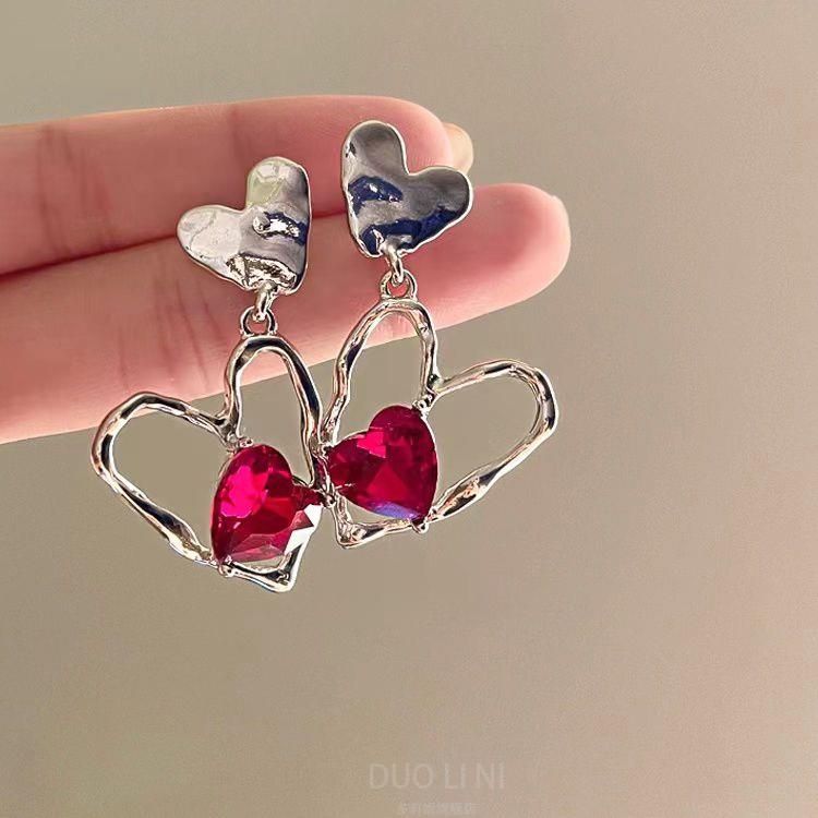 1 Pair Simple Style Heart Shape Inlay Alloy Gem Drop Earrings display picture 1