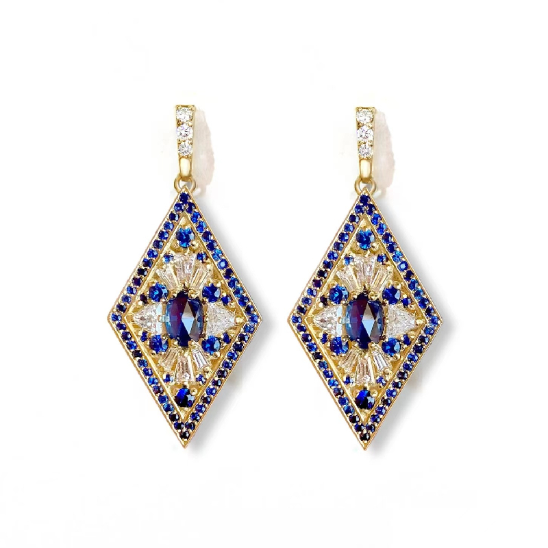 1 Pair Simple Style Rhombus Inlay Alloy Rhinestones Glass Gold Plated Drop Earrings display picture 2