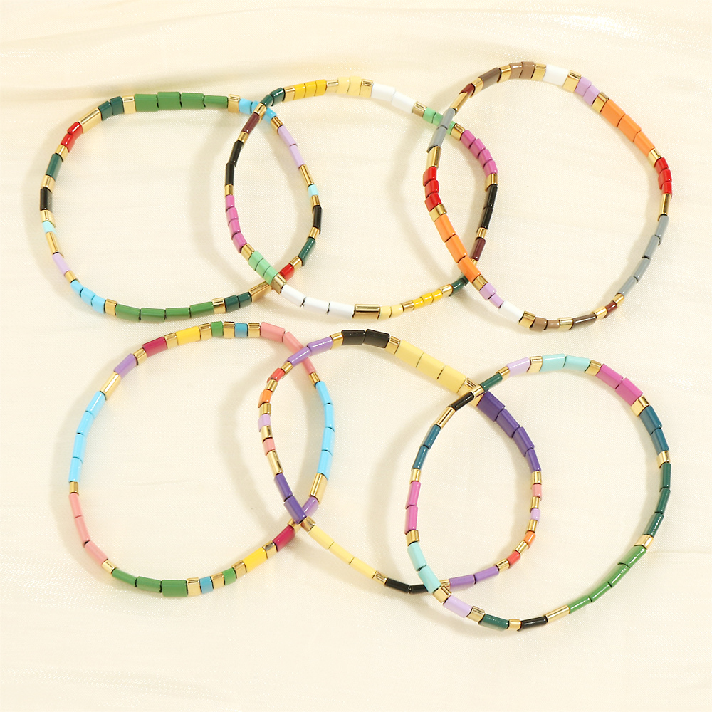 Playa Cuadrado Cobre Con Cuentas Chapado En Oro De 18 Quilates. Pulsera display picture 5