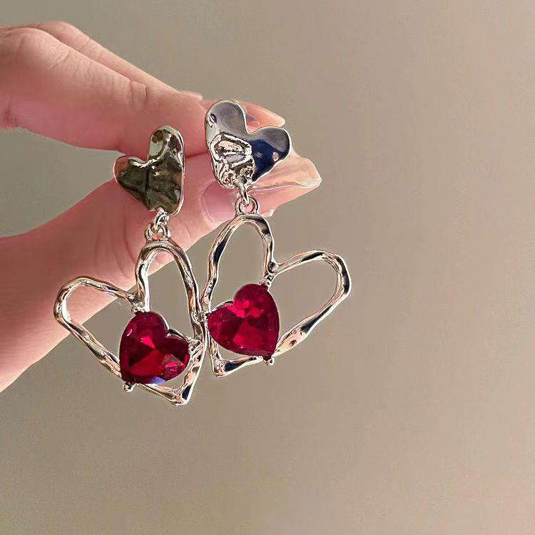 1 Pair Simple Style Heart Shape Inlay Alloy Gem Drop Earrings display picture 5