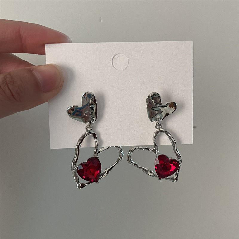 1 Pair Simple Style Heart Shape Inlay Alloy Gem Drop Earrings display picture 2