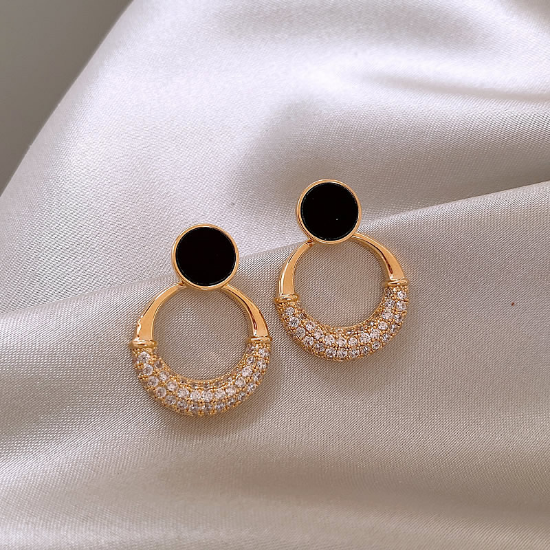 1 Pair Simple Style Circle Inlay Alloy Zircon Drop Earrings display picture 7