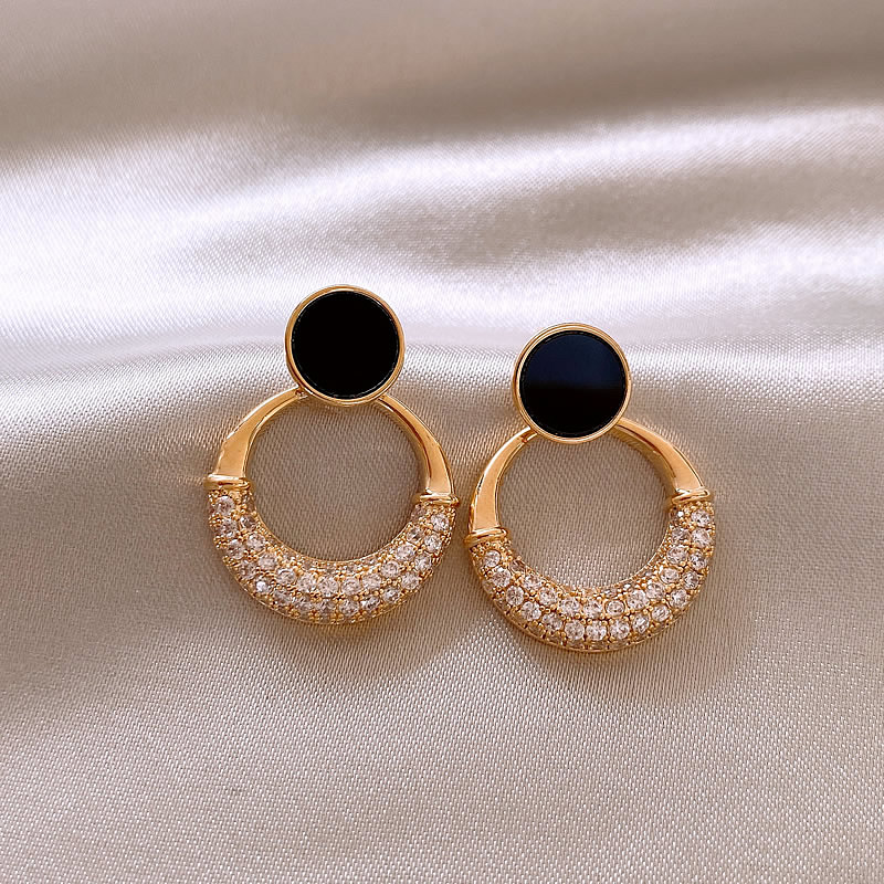 1 Pair Simple Style Circle Inlay Alloy Zircon Drop Earrings display picture 6