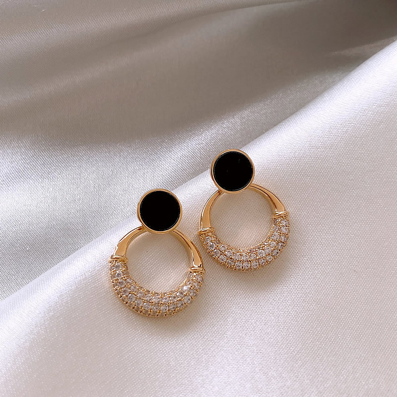 1 Pair Simple Style Circle Inlay Alloy Zircon Drop Earrings display picture 8
