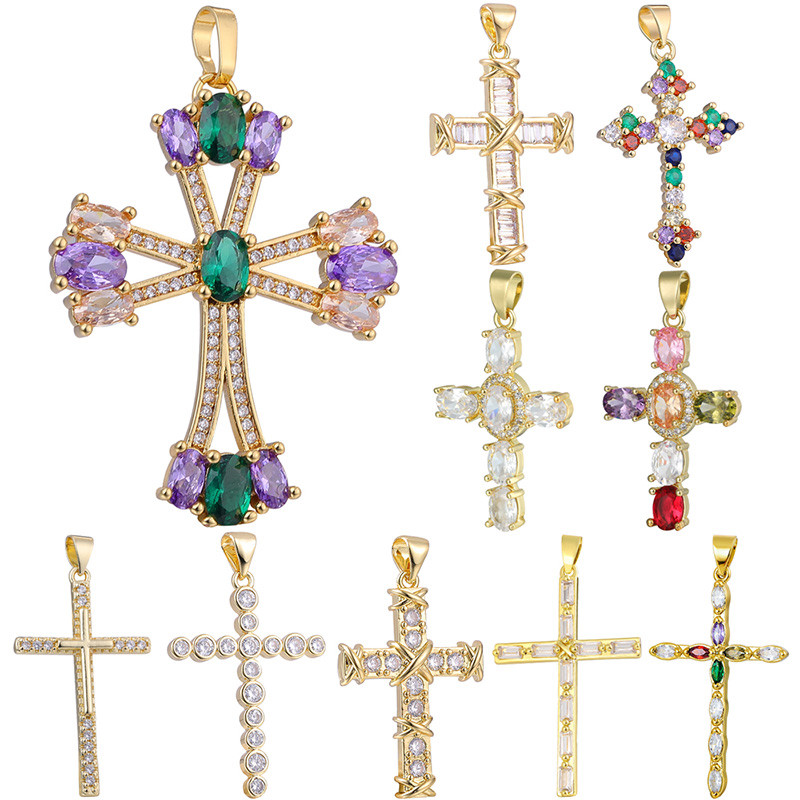 Casual Elegant Classic Style Cross Copper Plating Inlay Zircon 18k Gold Plated White Gold Plated Charms display picture 2