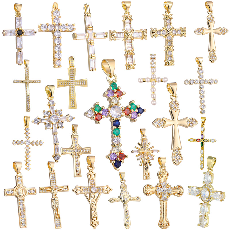 Casual Elegant Classic Style Cross Copper Plating Inlay Zircon 18k Gold Plated White Gold Plated Charms display picture 3