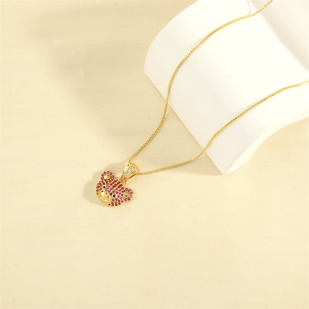 Cute Simple Style Little Bear Copper 18k Gold Plated Zircon Pendant Necklace In Bulk display picture 5