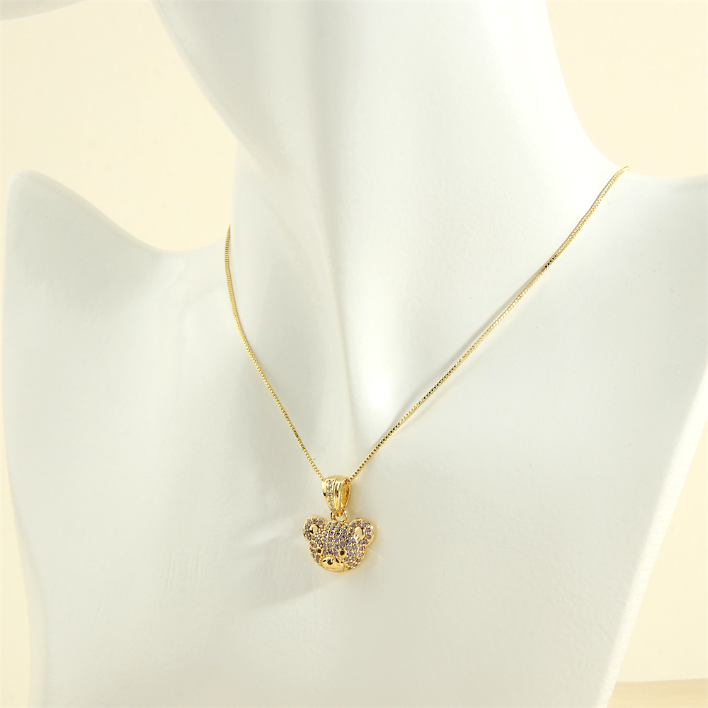 Cute Simple Style Little Bear Copper 18k Gold Plated Zircon Pendant Necklace In Bulk display picture 13