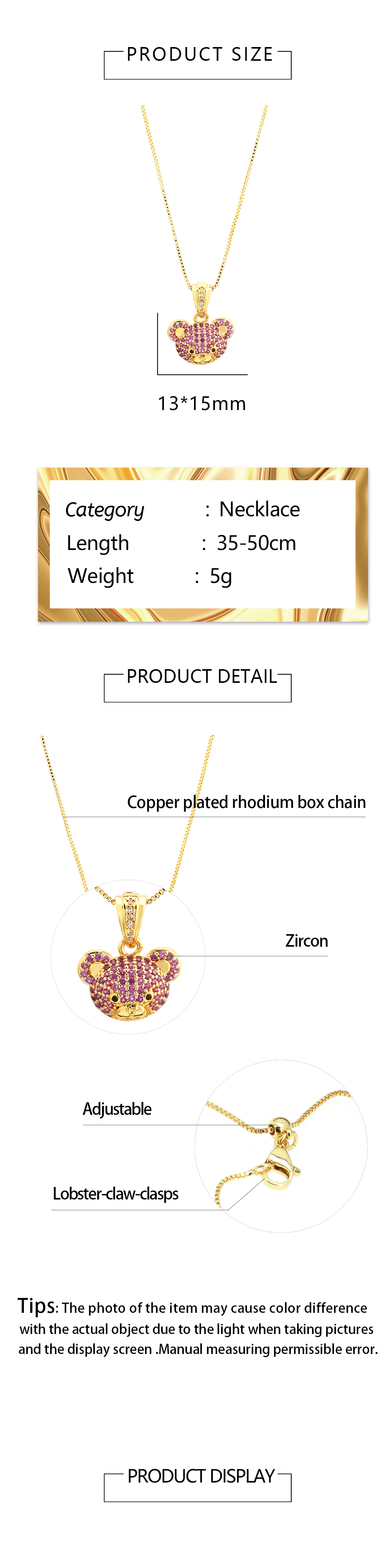 Cute Simple Style Little Bear Copper 18k Gold Plated Zircon Pendant Necklace In Bulk display picture 1