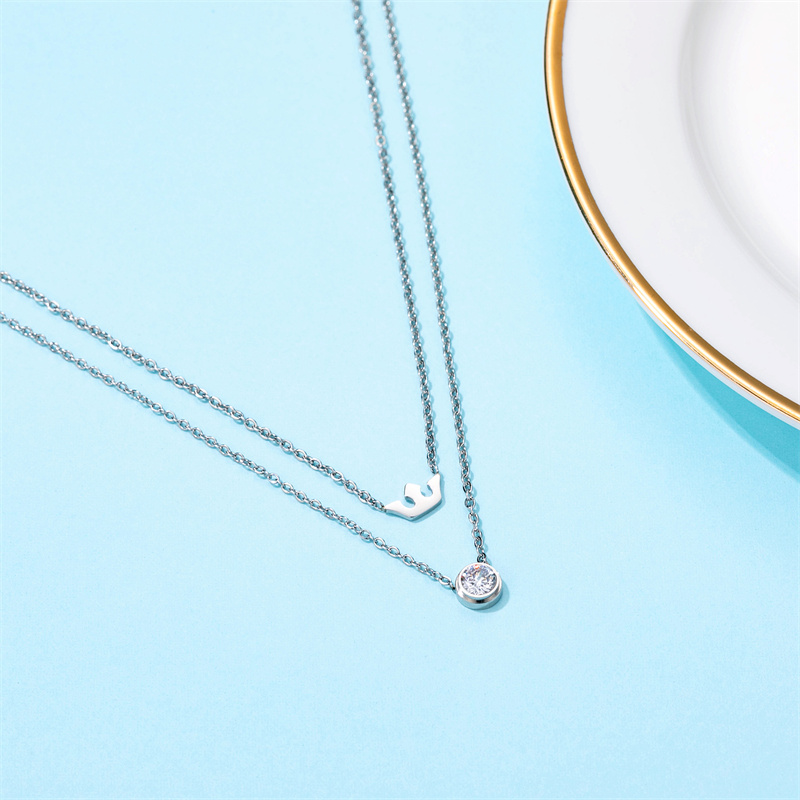 Elegant Simple Style Star Crown Stainless Steel Inlay Zircon Double Layer Necklaces display picture 5