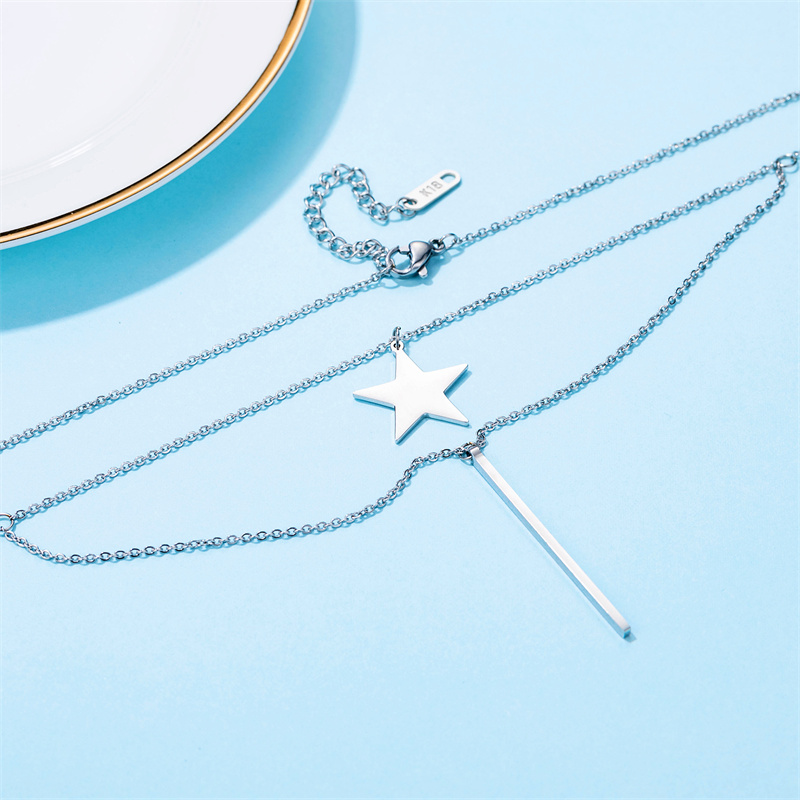 Elegant Simple Style Star Crown Stainless Steel Inlay Zircon Double Layer Necklaces display picture 9