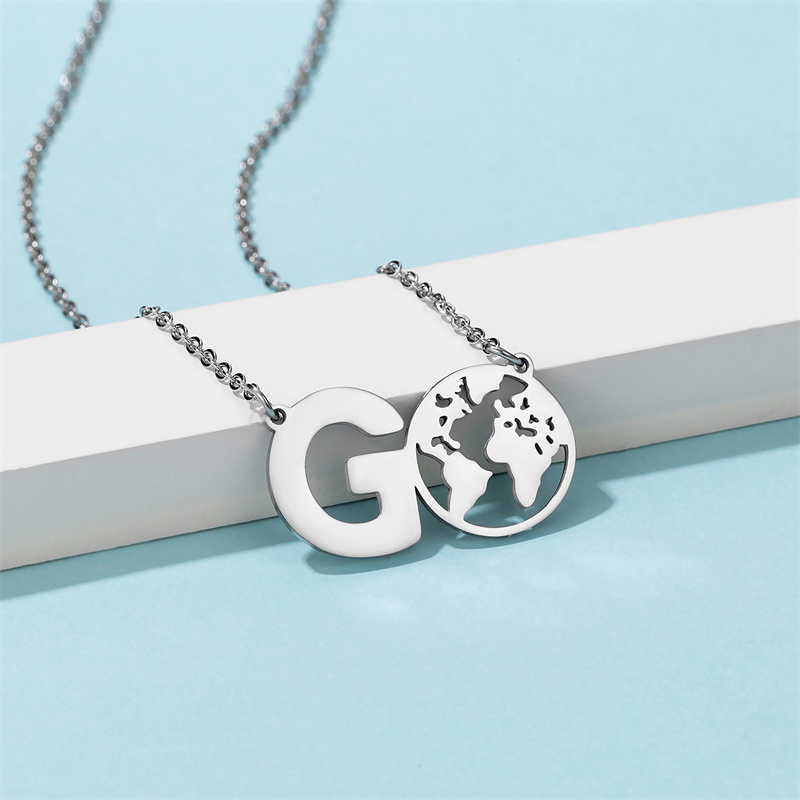 Casual Simple Style Map Letter Stainless Steel Hollow Out Pendant Necklace display picture 2