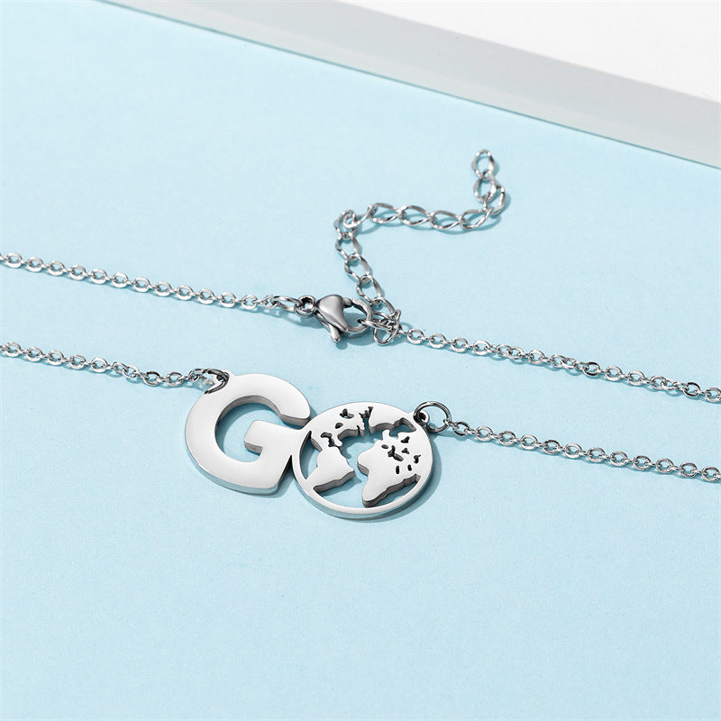 Casual Simple Style Map Letter Stainless Steel Hollow Out Pendant Necklace display picture 4