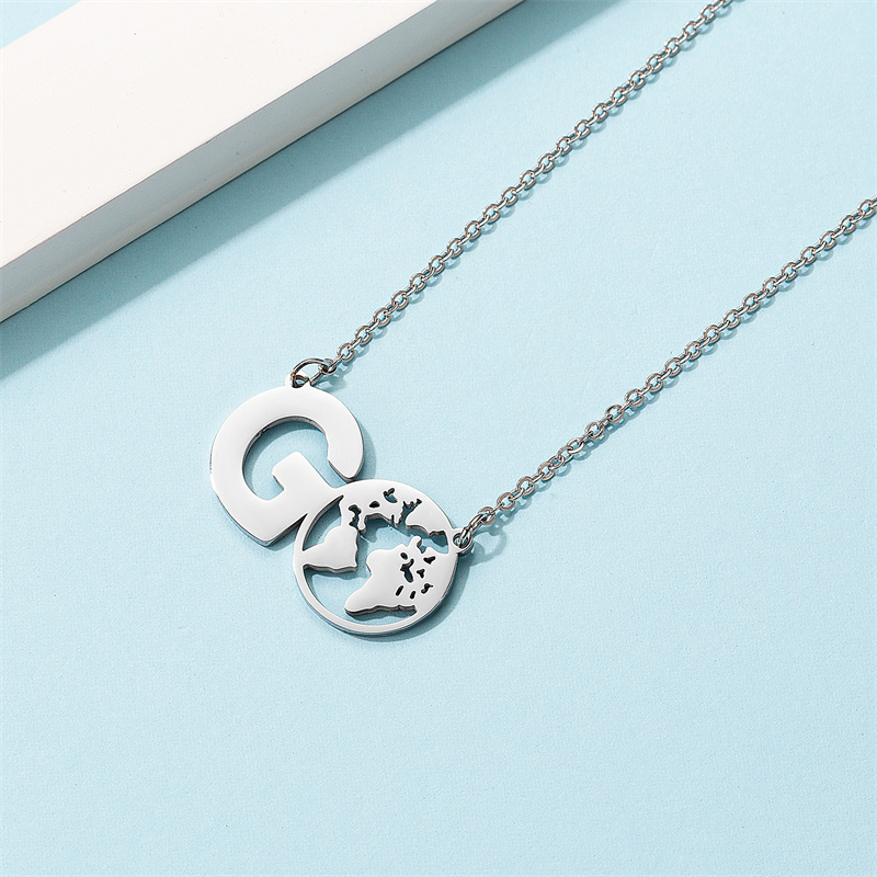 Casual Simple Style Map Letter Stainless Steel Hollow Out Pendant Necklace display picture 5