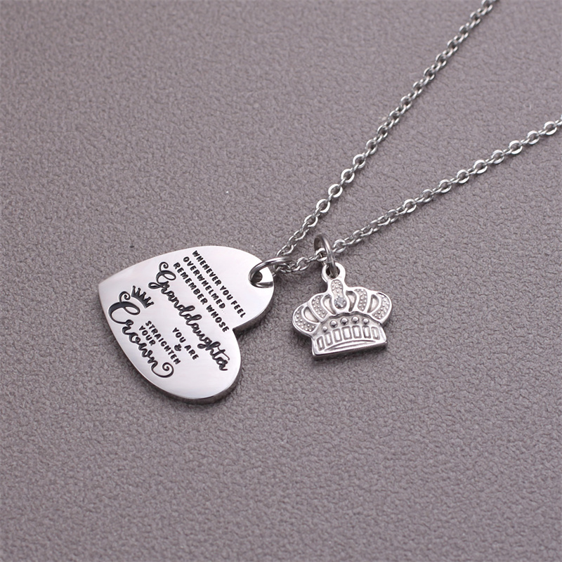 Elegant Simple Style Letter Heart Shape Crown Stainless Steel Plating Inlay Zircon Pendant Necklace display picture 7