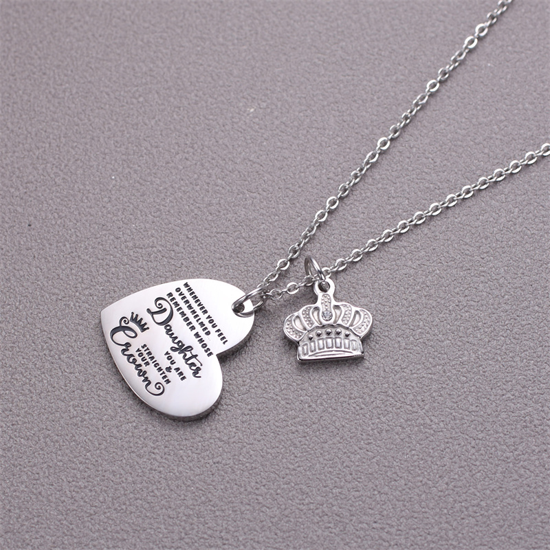 Elegant Simple Style Letter Heart Shape Crown Stainless Steel Plating Inlay Zircon Pendant Necklace display picture 8