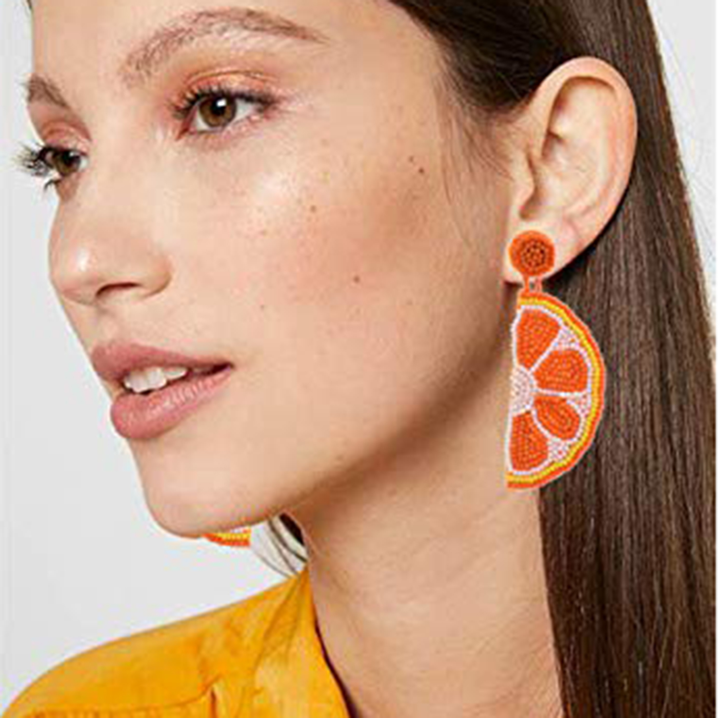 1 Pair Cute Vacation Orange Fruit Alloy Seed Bead Drop Earrings display picture 1