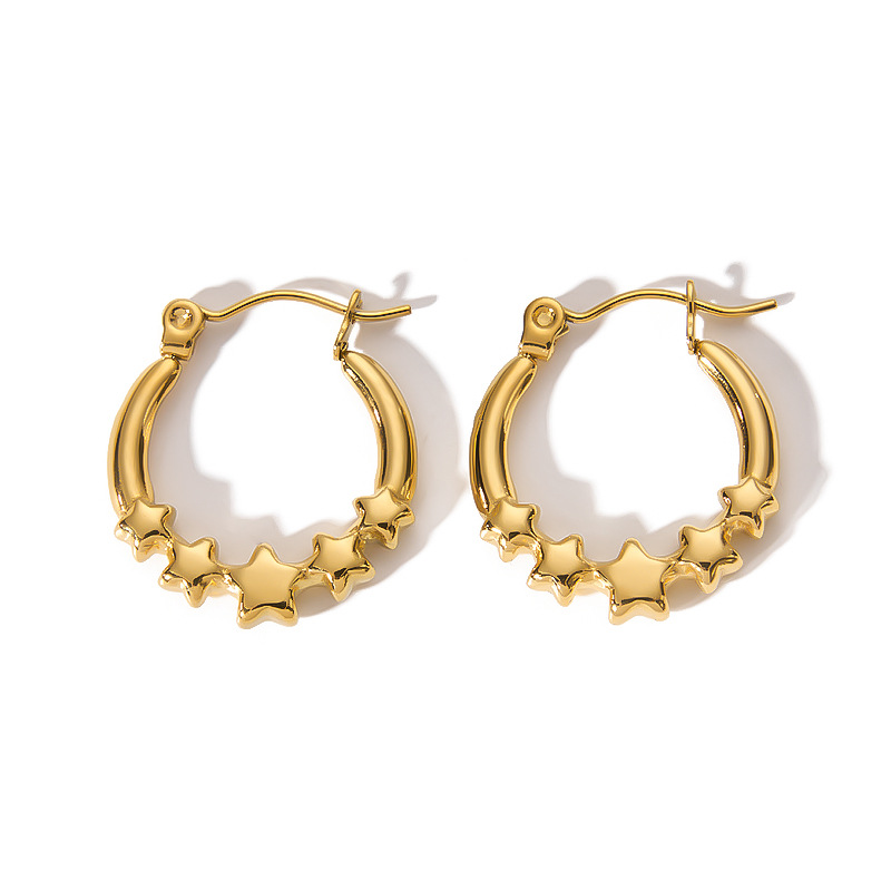 1 Par Estilo Simple Estrella Enchapado Acero Inoxidable 304 Chapados en oro de 18k Aretes display picture 6