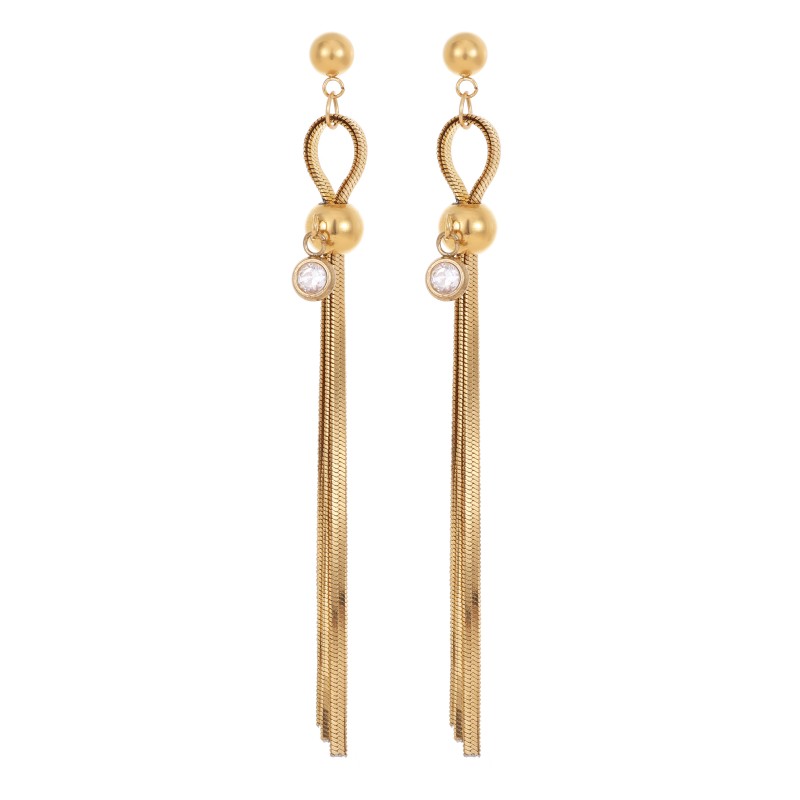 1 Pair Simple Style Classic Style Water Droplets Tassel Plating Inlay Stainless Steel Pearl Zircon Gold Plated Drop Earrings display picture 2