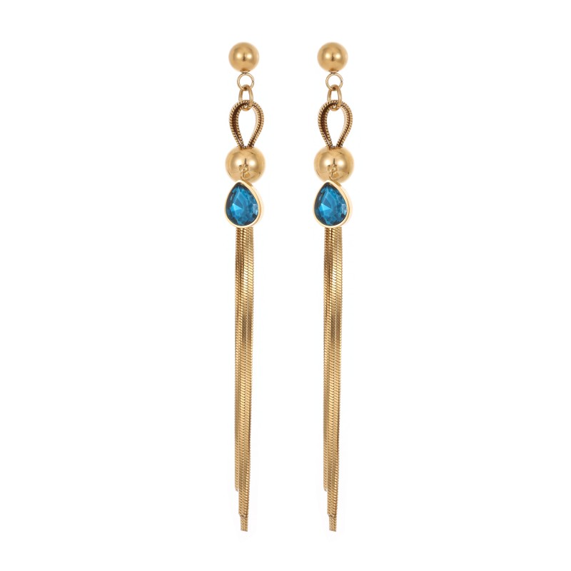 1 Pair Simple Style Classic Style Water Droplets Tassel Plating Inlay Stainless Steel Pearl Zircon Gold Plated Drop Earrings display picture 1
