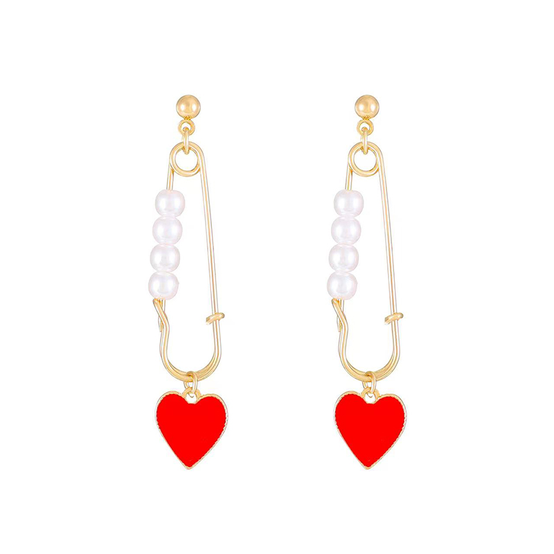 1 Piece Glam Novelty Paper Clip Heart Shape Plating Inlay Alloy Artificial Pearls Gold Plated Drop Earrings display picture 2