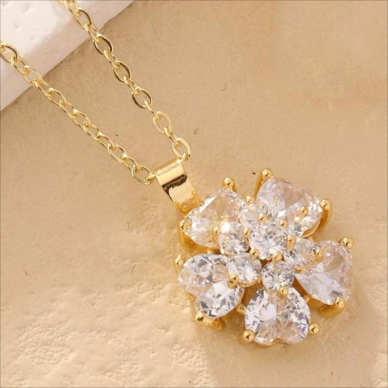 De Gros Style Simple Rond Fleur Le Cuivre Placage Incruster Plaqué Or K Zircon Collier Pendentif display picture 6