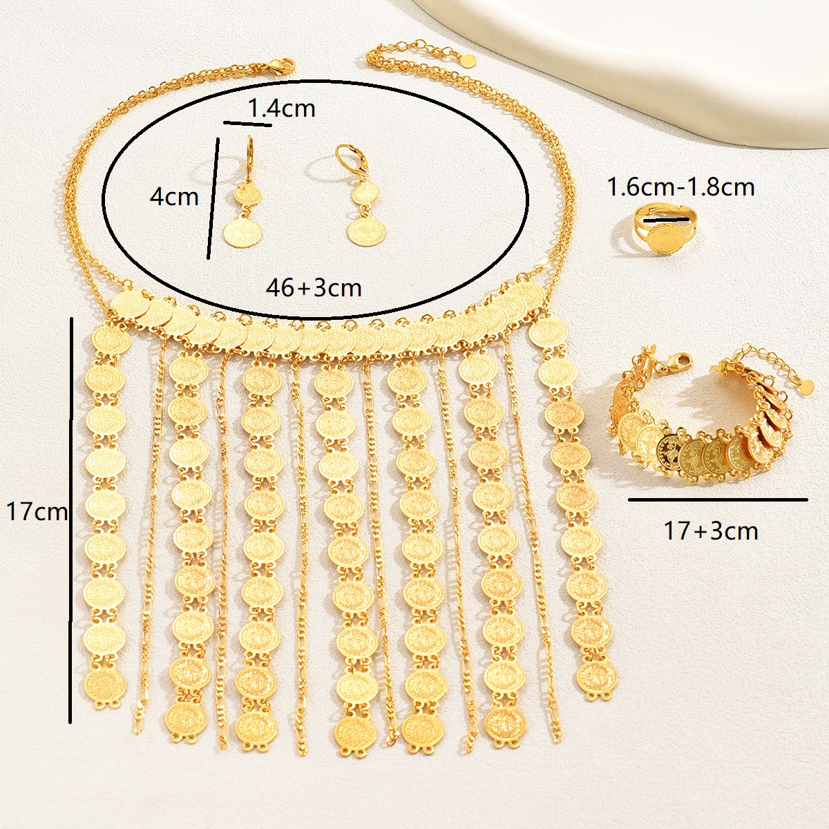 Elegant Glam Lady Geometric Copper Tassel Plating 18k Gold Plated Rings Earrings Necklace display picture 3