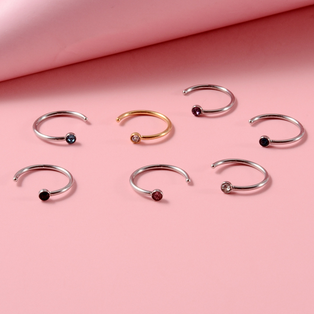 1 Piece Casual Hip-hop Modern Style C Shape Inlay Stainless Steel Zircon Nose Studs display picture 3