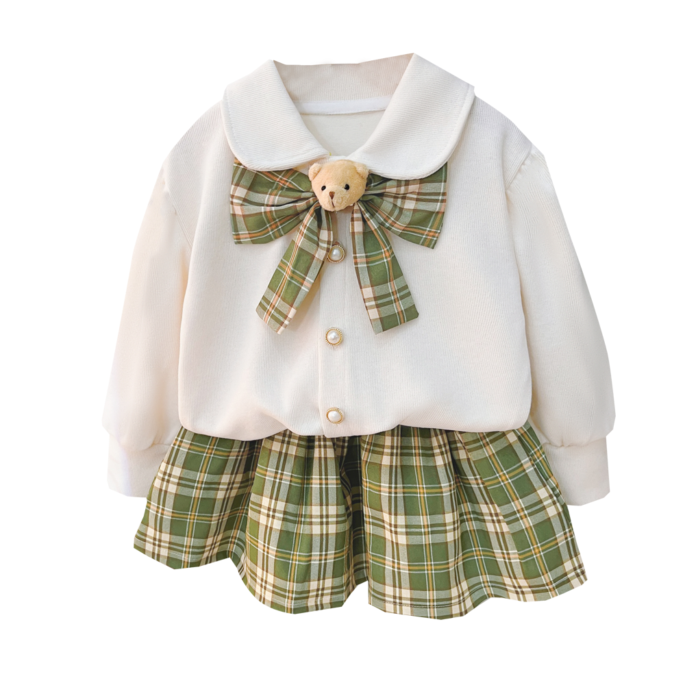 Casual Princess Plaid Bear Bowknot Cotton Girls Clothing Sets display picture 21