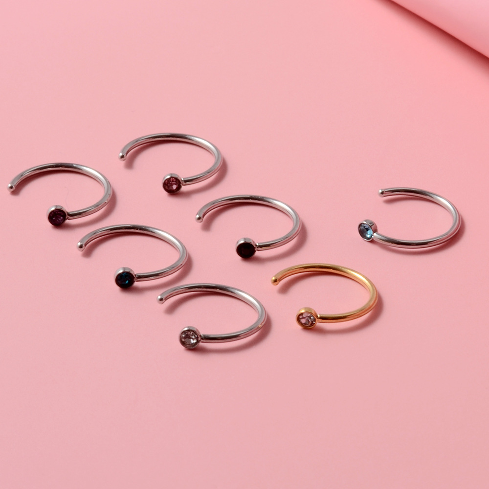 1 Piece Casual Hip-hop Modern Style C Shape Inlay Stainless Steel Zircon Nose Studs display picture 2