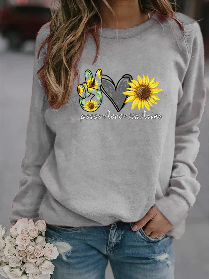 Women's Hoodie Long Sleeve Hoodies & Sweatshirts Printing Casual Sunflower Letter Heart Shape display picture 1