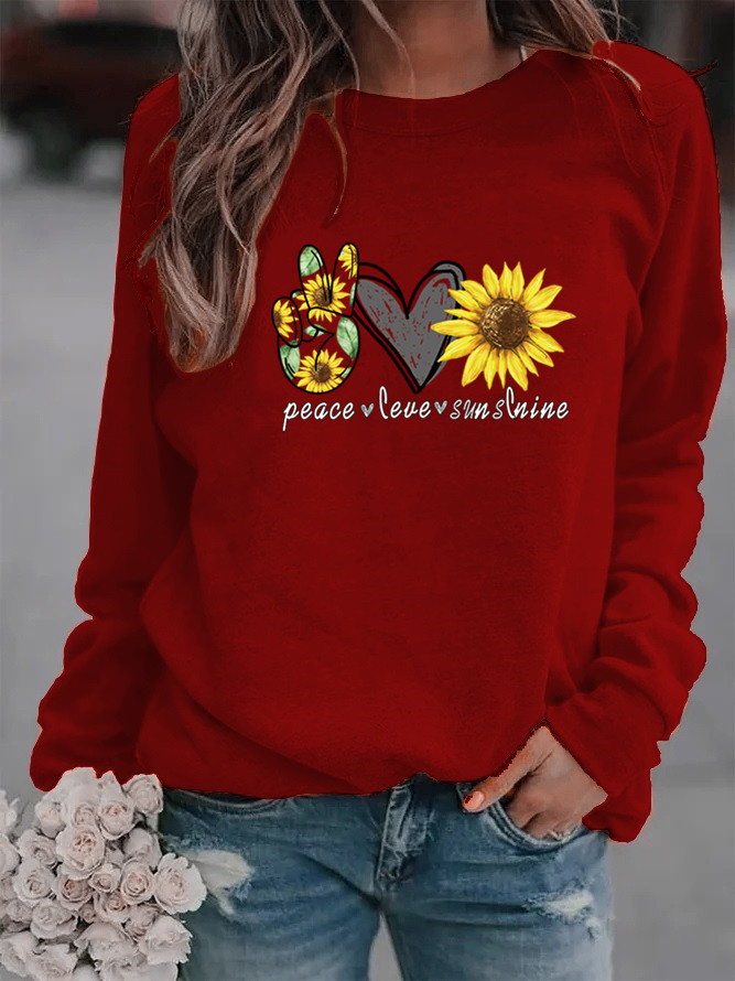 Women's Hoodie Long Sleeve Hoodies & Sweatshirts Printing Casual Sunflower Letter Heart Shape display picture 2