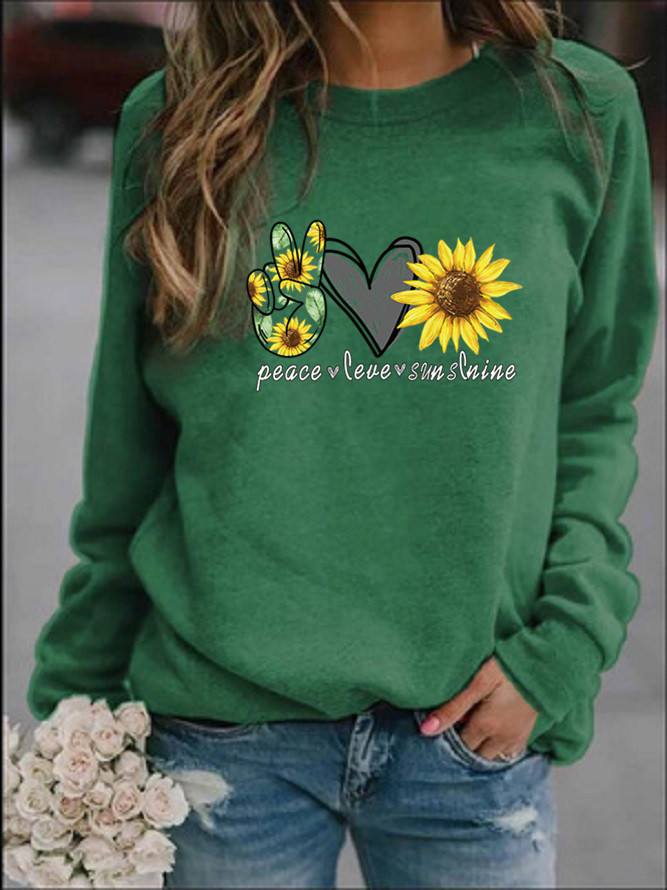 Women's Hoodie Long Sleeve Hoodies & Sweatshirts Printing Casual Sunflower Letter Heart Shape display picture 4