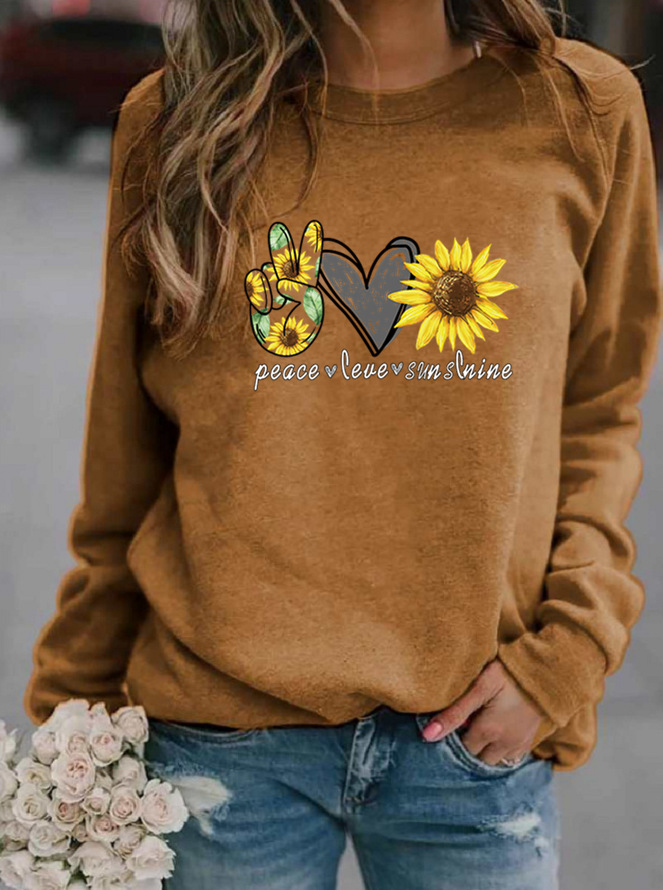 Women's Hoodie Long Sleeve Hoodies & Sweatshirts Printing Casual Sunflower Letter Heart Shape display picture 6