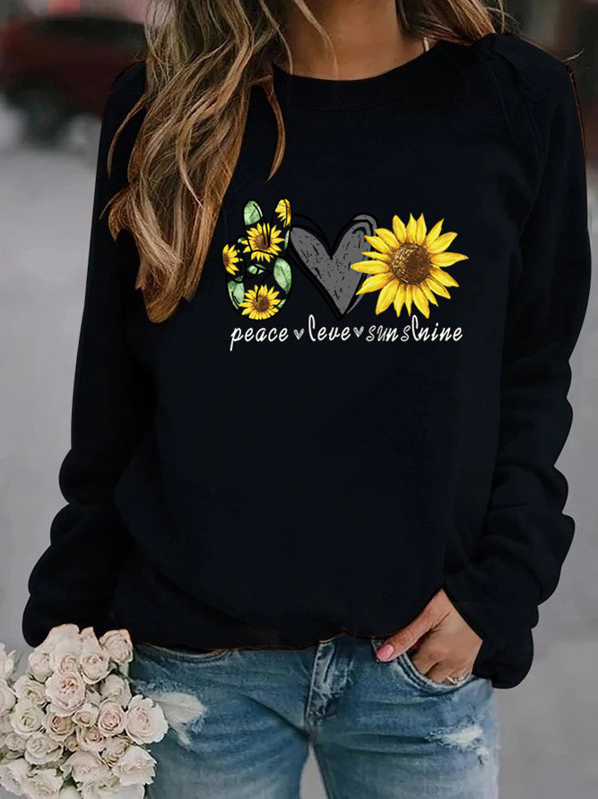 Women's Hoodie Long Sleeve Hoodies & Sweatshirts Printing Casual Sunflower Letter Heart Shape display picture 8