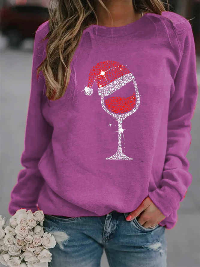 Women's Hoodie Long Sleeve Hoodies & Sweatshirts Printing Casual Christmas Hat Wine Glass display picture 1