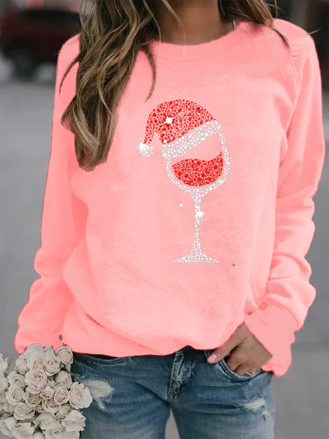 Women's Hoodie Long Sleeve Hoodies & Sweatshirts Printing Casual Christmas Hat Wine Glass display picture 2
