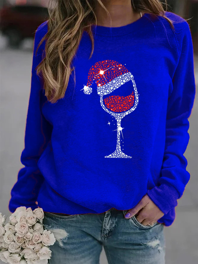 Mujeres Sudadera Manga Larga Sudaderas Con Capucha Y Sudaderas Impresión Casual Gorro Navideño Copa De Vino display picture 4