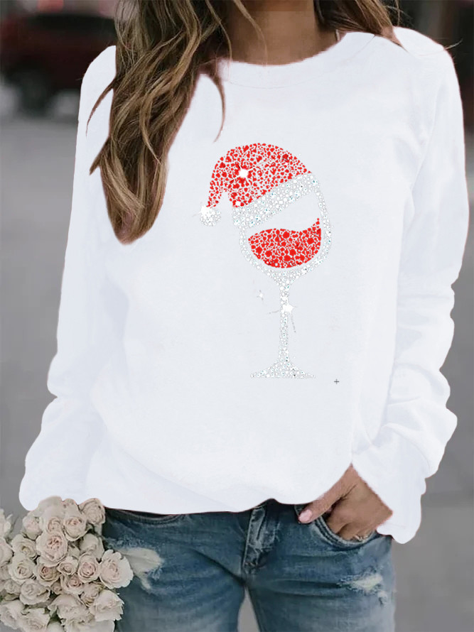 Mujeres Sudadera Manga Larga Sudaderas Con Capucha Y Sudaderas Impresión Casual Gorro Navideño Copa De Vino display picture 6