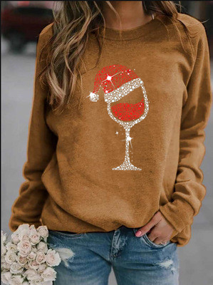 Women's Hoodie Long Sleeve Hoodies & Sweatshirts Printing Casual Christmas Hat Wine Glass display picture 7