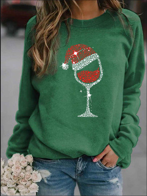 Women's Hoodie Long Sleeve Hoodies & Sweatshirts Printing Casual Christmas Hat Wine Glass display picture 10