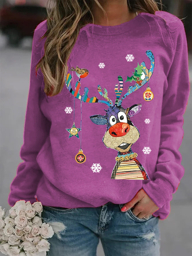 Women's Hoodie Long Sleeve Hoodies & Sweatshirts Printing Casual Snowflake Deer display picture 1