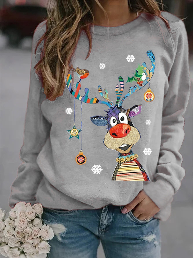 Women's Hoodie Long Sleeve Hoodies & Sweatshirts Printing Casual Snowflake Deer display picture 3