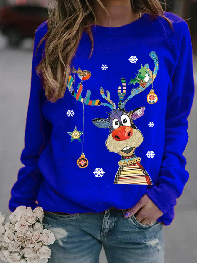 Women's Hoodie Long Sleeve Hoodies & Sweatshirts Printing Casual Snowflake Deer display picture 4