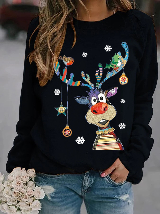 Women's Hoodie Long Sleeve Hoodies & Sweatshirts Printing Casual Snowflake Deer display picture 5