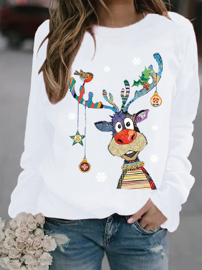Women's Hoodie Long Sleeve Hoodies & Sweatshirts Printing Casual Snowflake Deer display picture 6