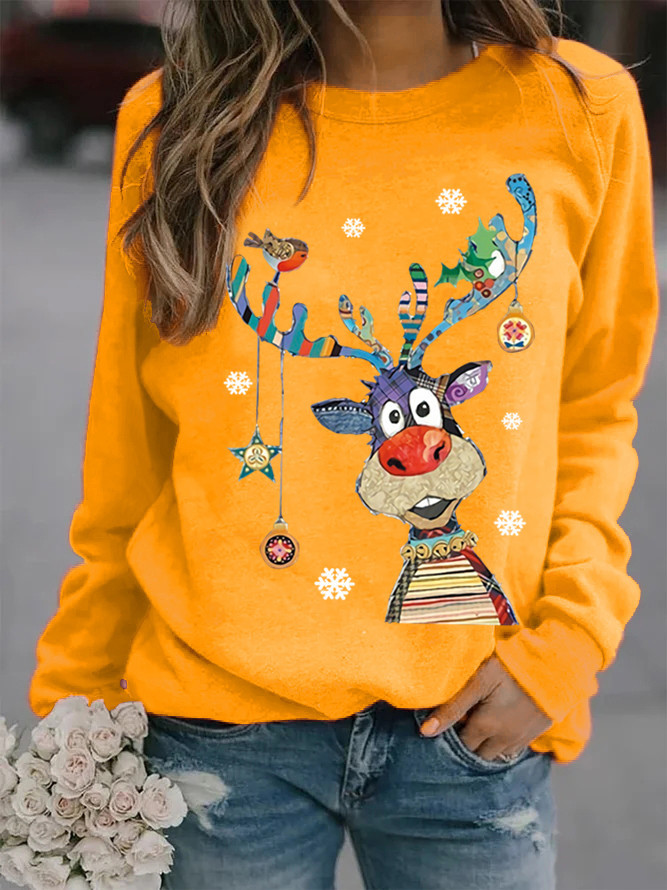 Women's Hoodie Long Sleeve Hoodies & Sweatshirts Printing Casual Snowflake Deer display picture 8