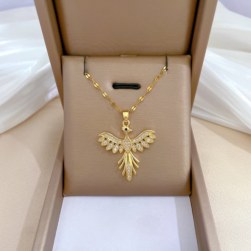 Wholesale Elegant Phoenix Titanium Steel Copper Inlay Artificial Gemstones Pendant Necklace display picture 1
