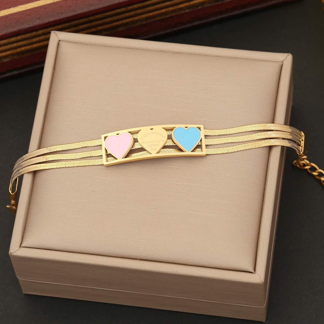 IG Style Basic Heart Shape Stainless Steel 18K Gold Plated Bracelets In Bulk display picture 7
