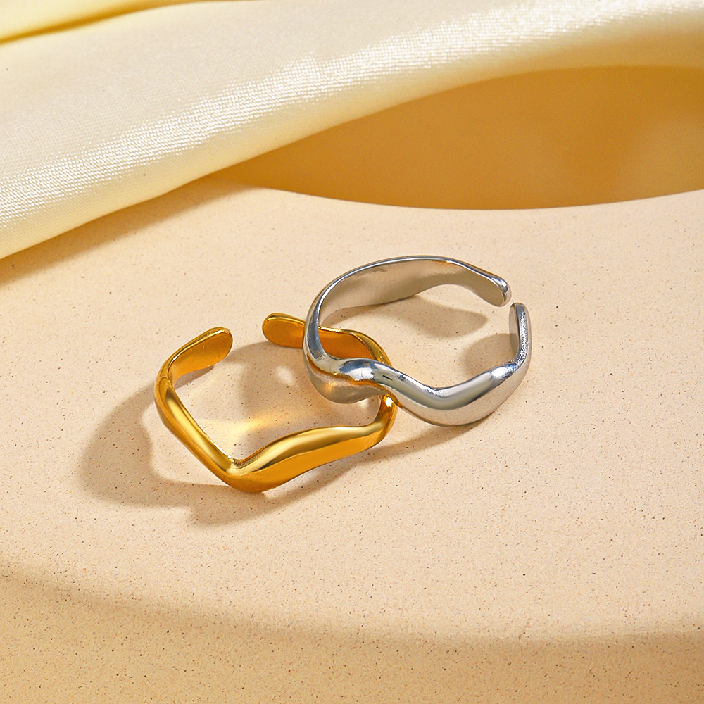 Edelstahl 304 18 Karat Vergoldet IG-Stil Überzug Irregulär Offener Ring display picture 4